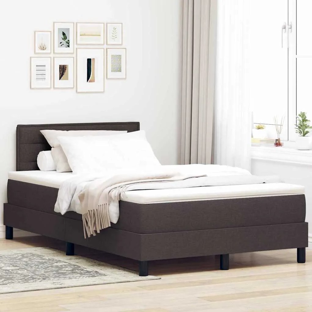 Cama Box com Colchão &amp; LED Castanho Escuro 120x190 cm de Tecido