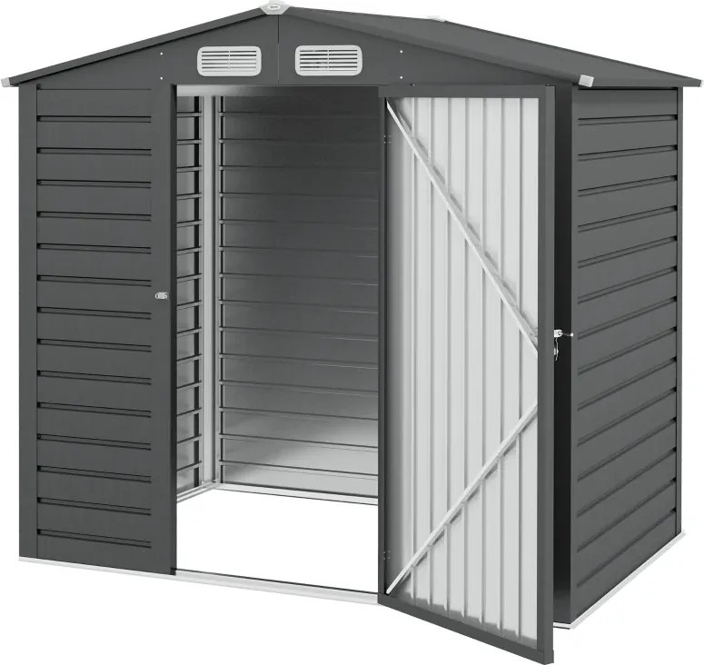 Abrigo de Jardim 2,27 m² 190x131x188 cm com 2 Ventilações Porta com Fechadura para Armazenamento de Ferramentas Cinza