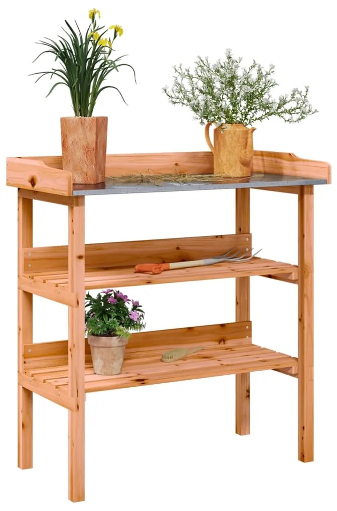 vidaXL Mesa p/ plantas c/ prateleiras 78x38x82,5 cm abeto castanho