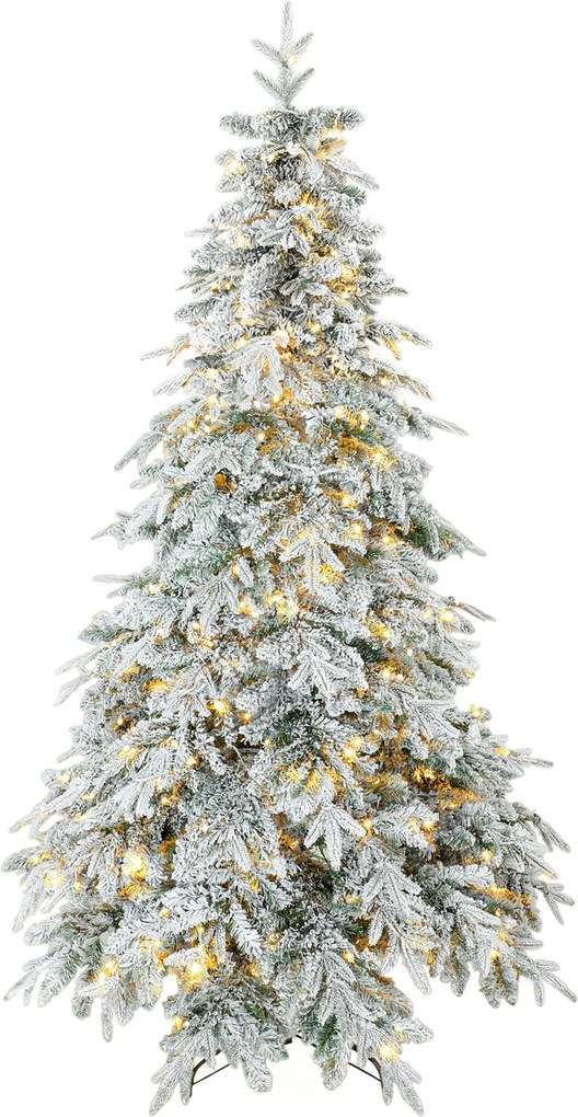 HOMCOM Árvore de Natal Flocada 210cm com 450 LEDs Branco Quente, Timer, Controle Remoto, 8 Modos, 1080 Pontas Retardantes de Chama | Aosom Portugal