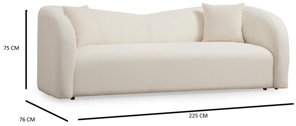 Sofá de 3 Lugares Asos – Creme – 225x76x75 cm
