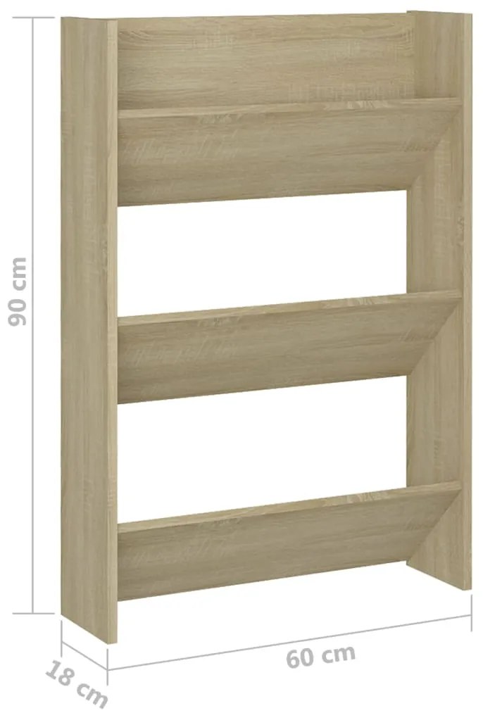 Sapateiras de parede 2 pcs 60x18x90 cm contrap. carvalho sonoma