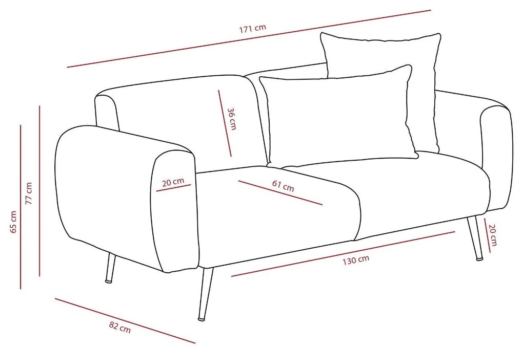 Sofá de 2 Lugares Side – Cinzento Claro – 171 cm