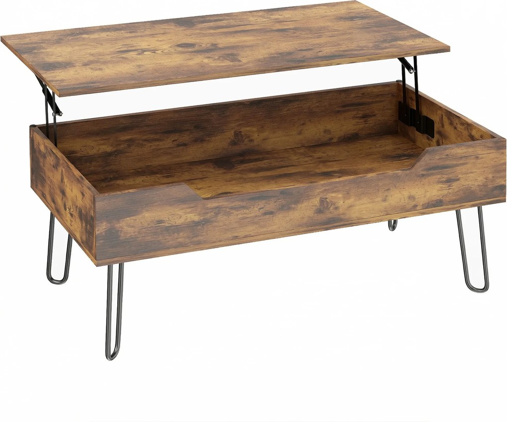 HOMCOM Mesa de Centro com Tampo Elevatório e Compartimento Oculto Pés de Aço 95x50x40 cm Castanho Rústico | Aosom Portugal