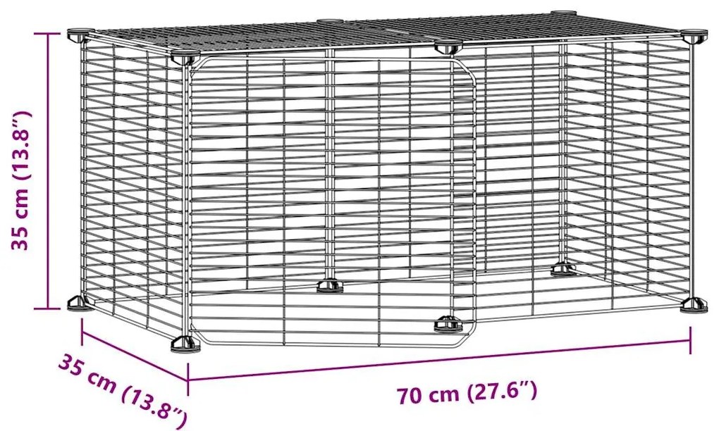 Gaiola p/ animais de 8 painéis c/ porta 35x35 cm aço preto