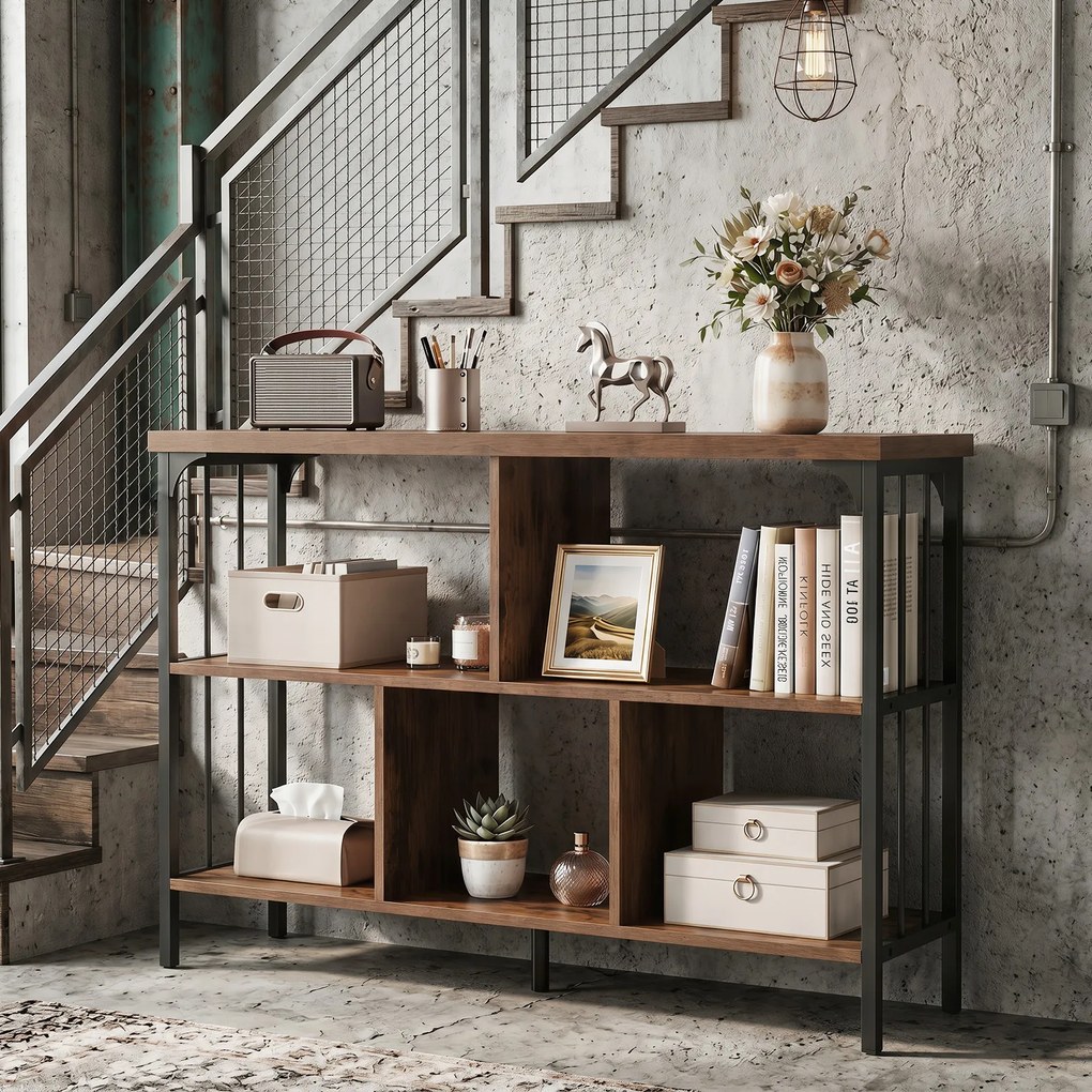 Estante de Arrumação Industrial, 109 x 34 x 76 cm, Cinco Compartimentos, Castanho+Preto