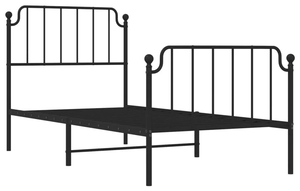 Estrutura de cama com cabeceira e pés 90x190 cm metal preto