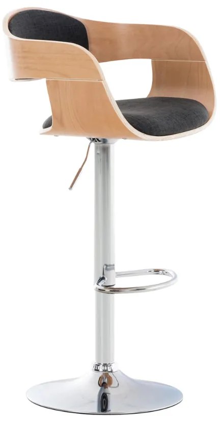 Banco de bar Kingston em tecido e com estrutura cromada 50 x 88-102 x 48 cm Cinzento escuro + Cor Natural