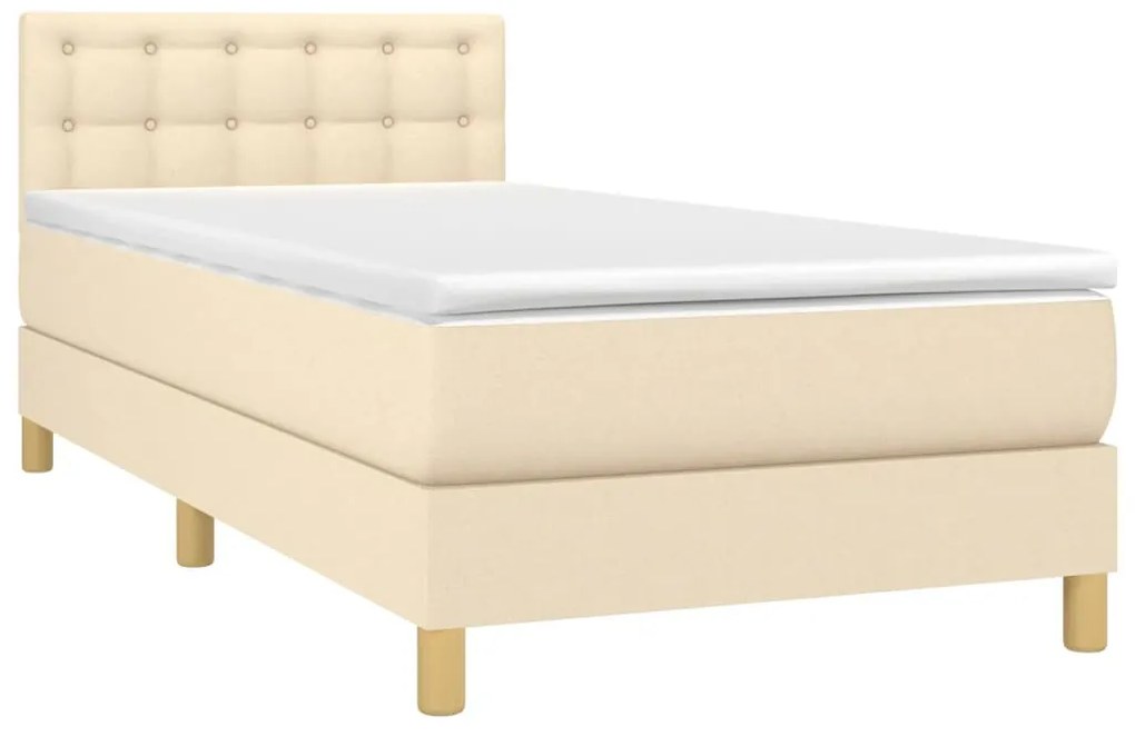 Cama box spring c/ colchão e LED 90x190 cm tecido cor creme