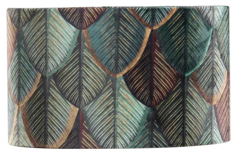 Abajur de Veludo com Design de Folhas e Interior Dourado - Oval 25/16/15