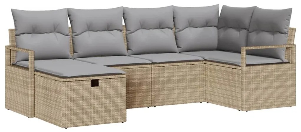 Conjunto de Sofá de Jardim com 6 Peças com Almofadas Bejas em Rattan -