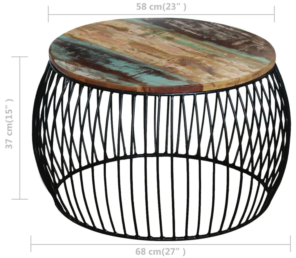Mesa de centro redonda 68x37 cm madeira reciclada maciça
