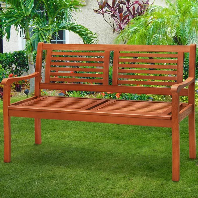 Banco de jardim em madeira de eucalipto 120x60x90 cm com certificação FSC® Castanho