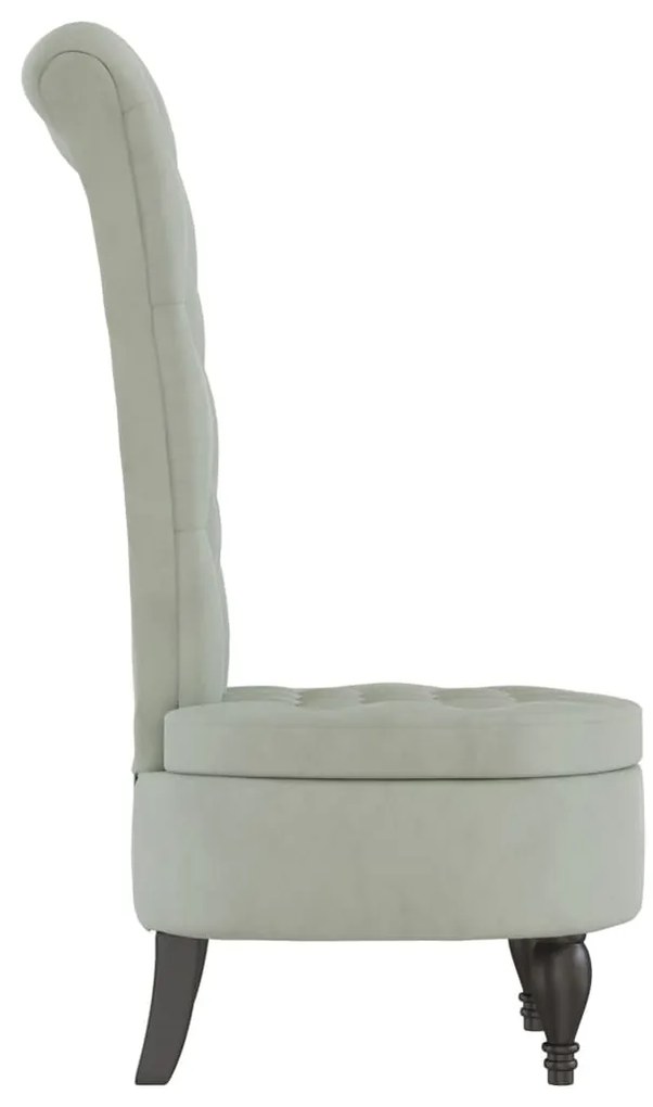 Cadeirão c/ encosto alto veludo cinzento-claro design de botões