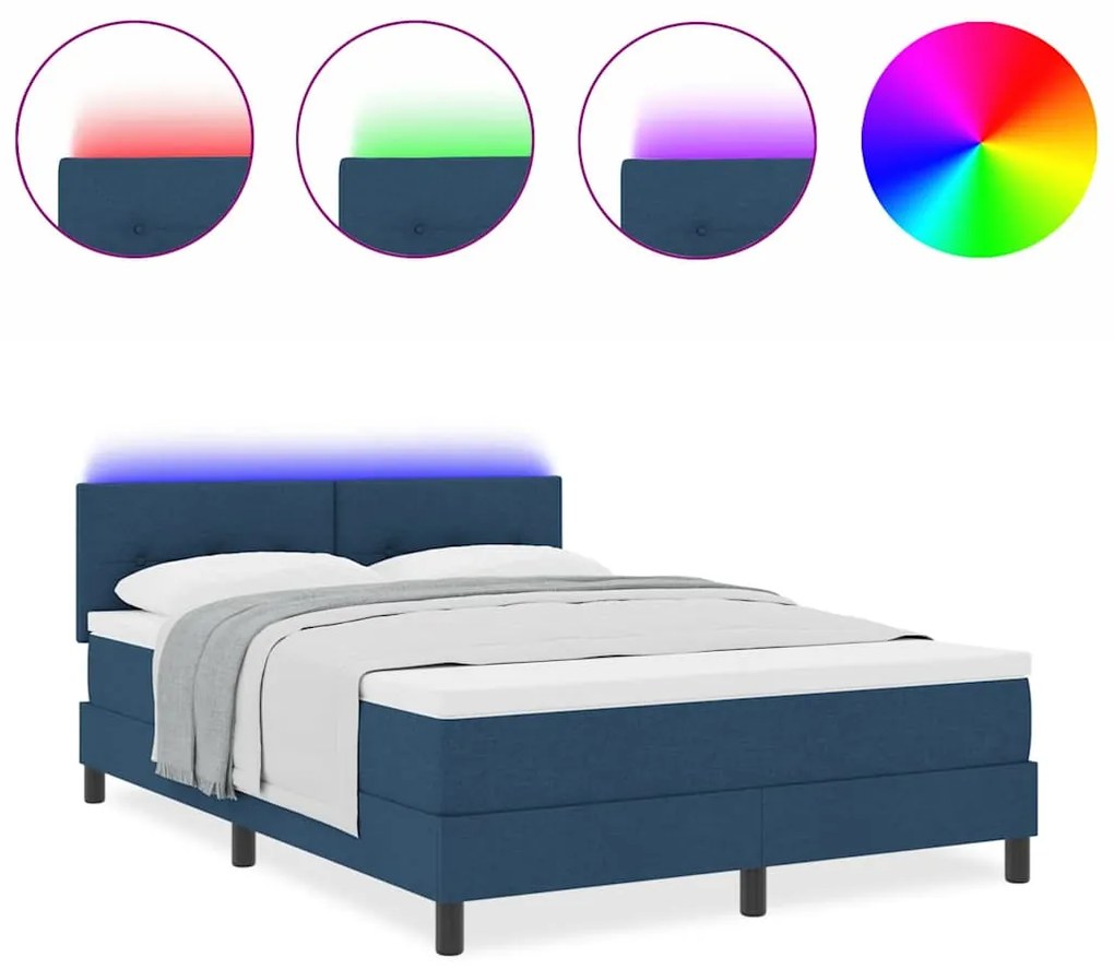 Cama Box Spring com Colchão e LED Azul 160x200 cm Têxtil
