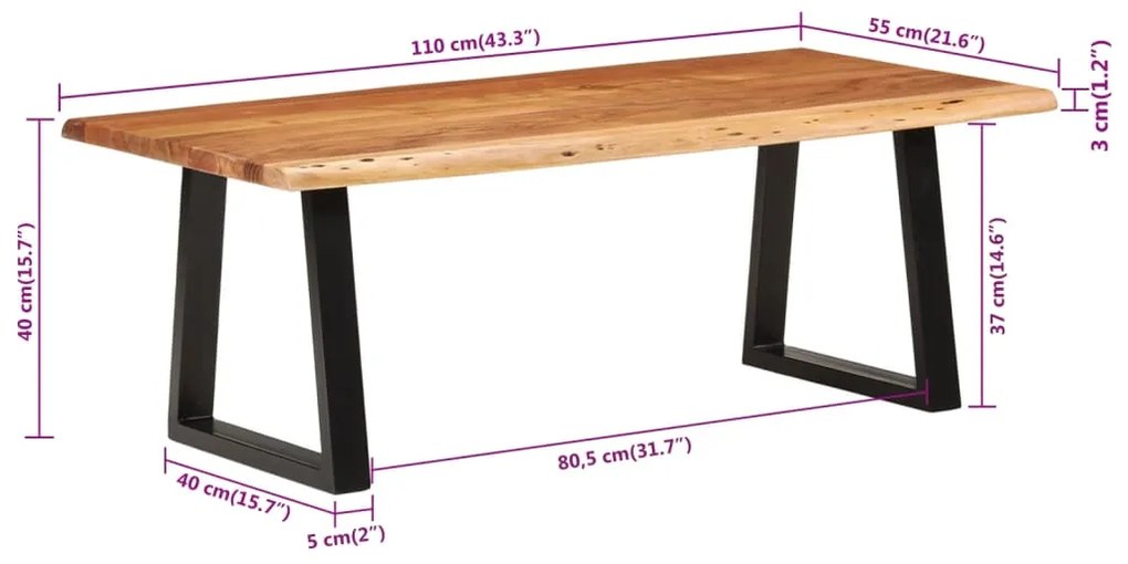 Mesa de centro 110x55x40 cm madeira de acácia maciça