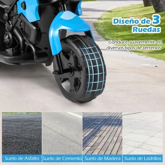 Mota elétrica 6V para crianças com sons, luzes LED, rodas antiderrapantes, botão de arranque para 1-3 anos, azul marinho
