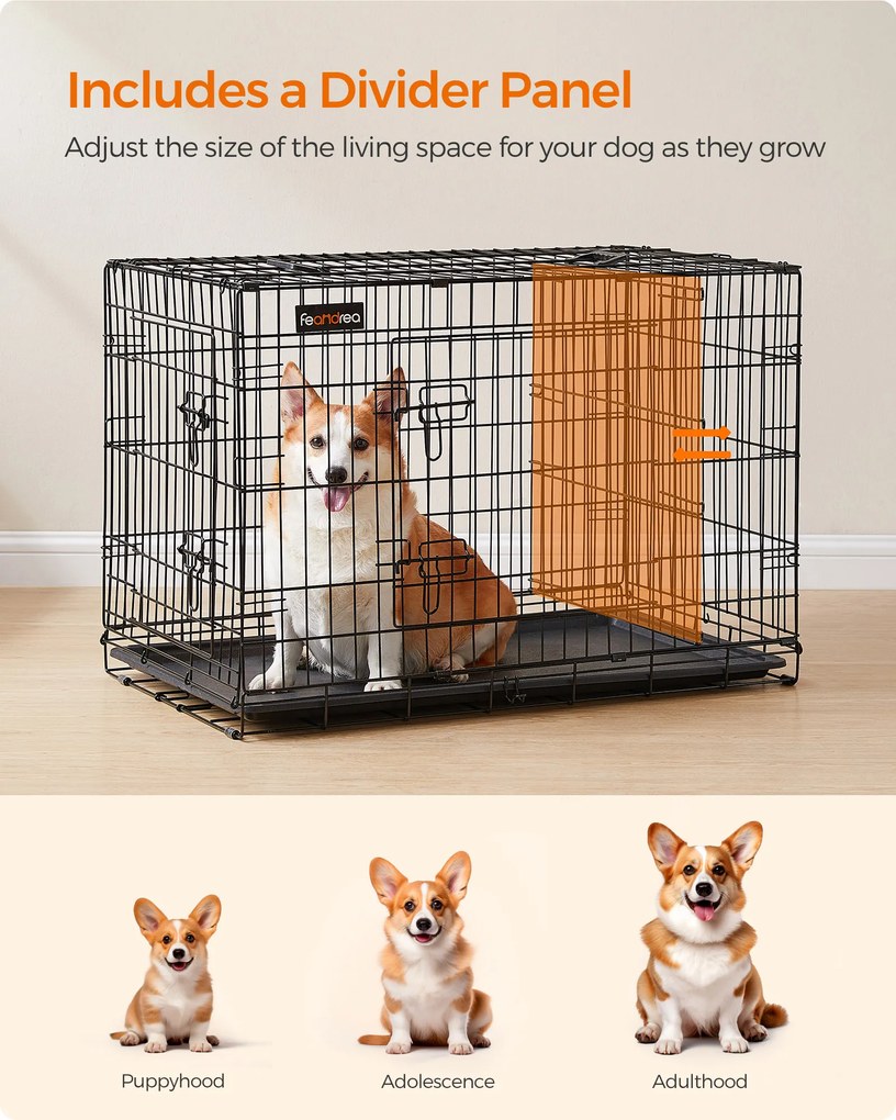 Gaiola para cães L 92,5 x 57,5 x 64 cm com portas Com parede divisória amovível Preta