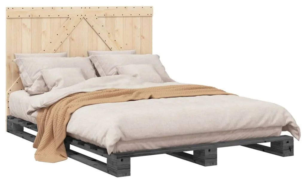Estrutura de cama com cabeceira 160x200cm pinho maciço cinzento