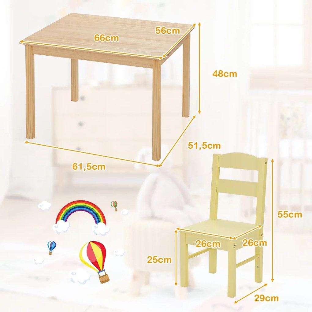 Mobiliário infantil Mesa infantil e 4 cadeiras de madeira Secretária infantil Quarto de criança Multicolor