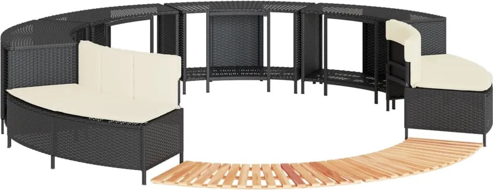 vidaXL Contorno de banheira vime PE e madeira de acácia maciça preto