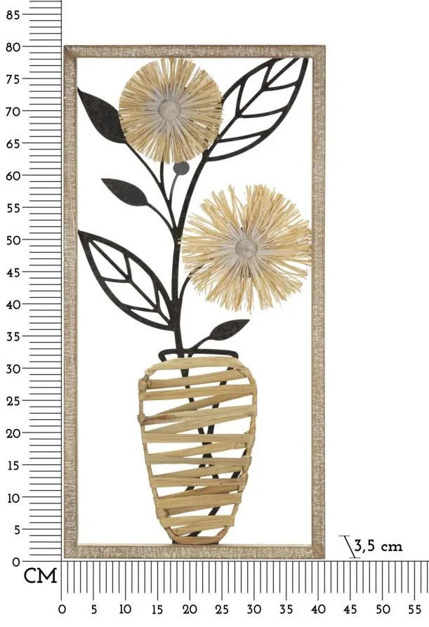 PAINEL DE PAREDE DE FERRO/MADEIRA VASO 40X3,5X80 CM CASTANHO E PRETO