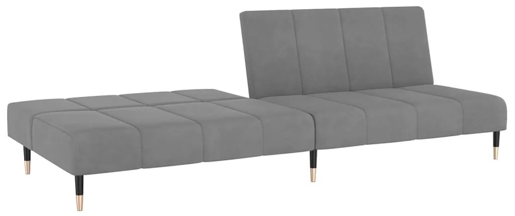 Sofá-cama de 2 lugares veludo cinzento-claro