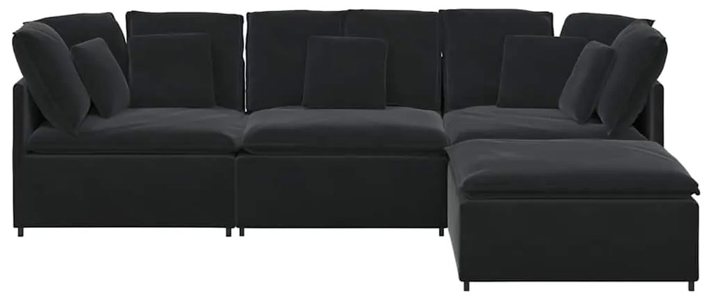 Sofá modular com pufes e almofadas veludo preto