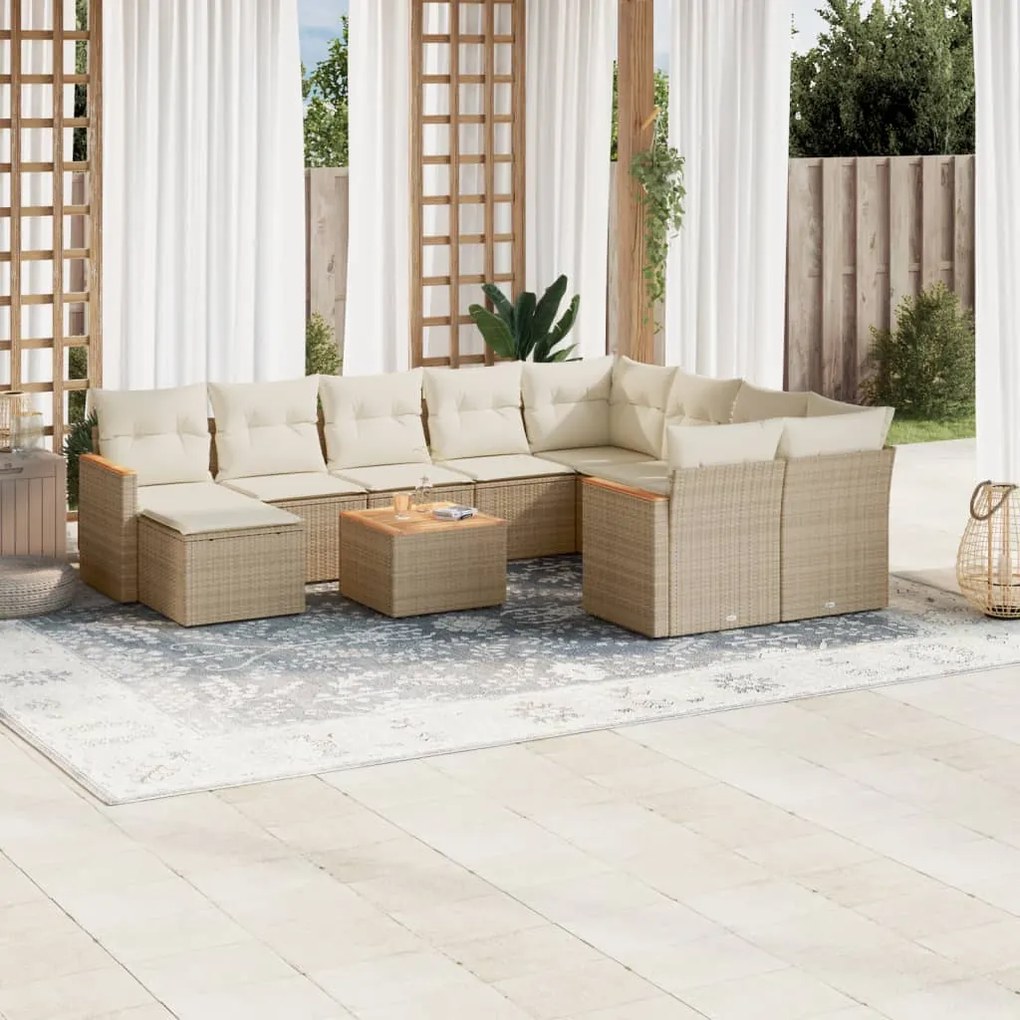 vidaXL 11 pcs conjunto sofás de jardim c/ almofadões vime PE bege