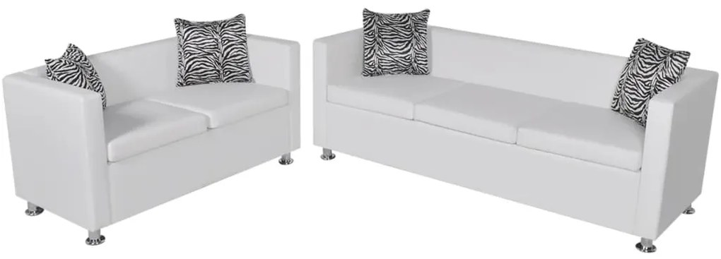 Conjunto de sofás de 2 e 3 lugares couro artificial branco