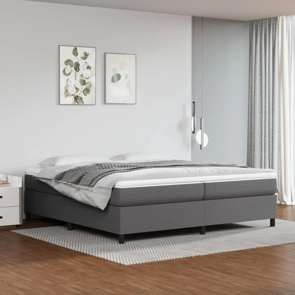 vidaXL Estrutura de cama com molas 200x200cm couro artificial cinzento