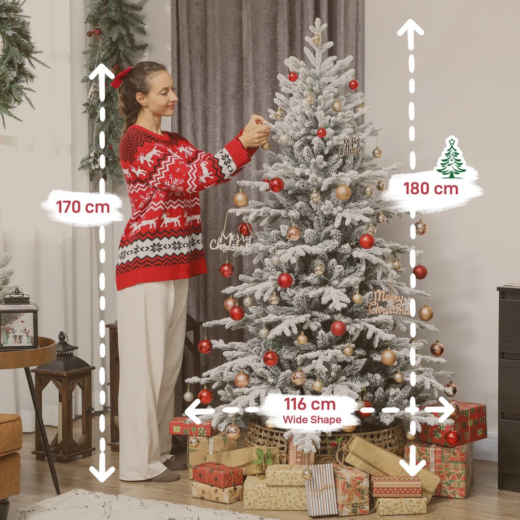 Árvore de Natal artificial com efeito de neve, 180 cm, com 1815 ramos, suporte metálico dobrável, verde
