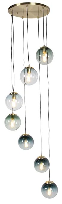 Candeeiro de suspensão Art Deco em latão com vidro azul 7 luzes - Pallon Art Deco