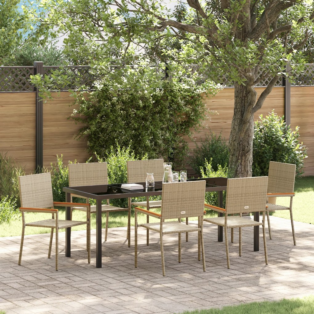 vidaXL Conjunto de Jantar de 7 Peças Bege Rattan Poliéster