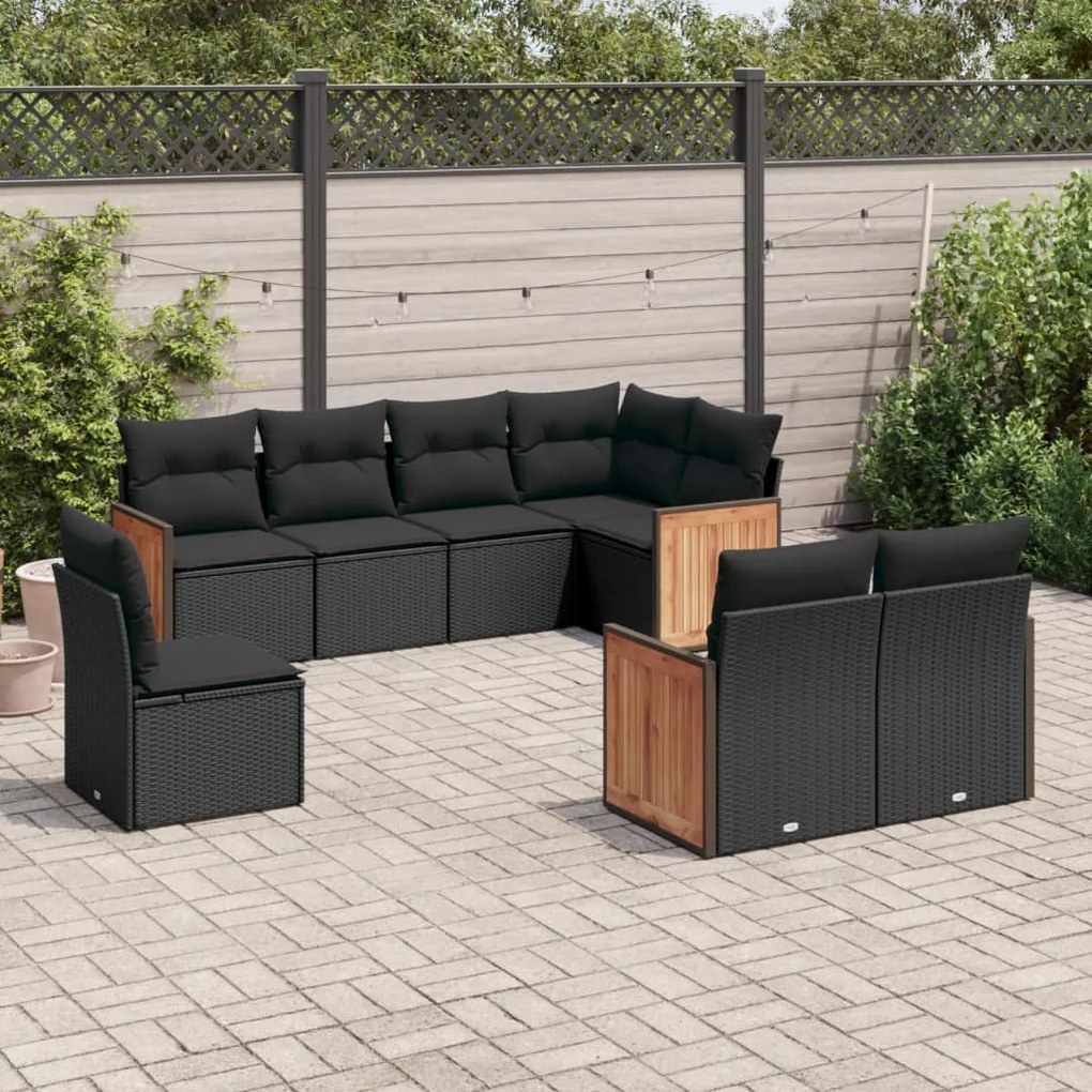 vidaXL 8 pcs conjunto sofás de jardim com almofadões vime PE preto