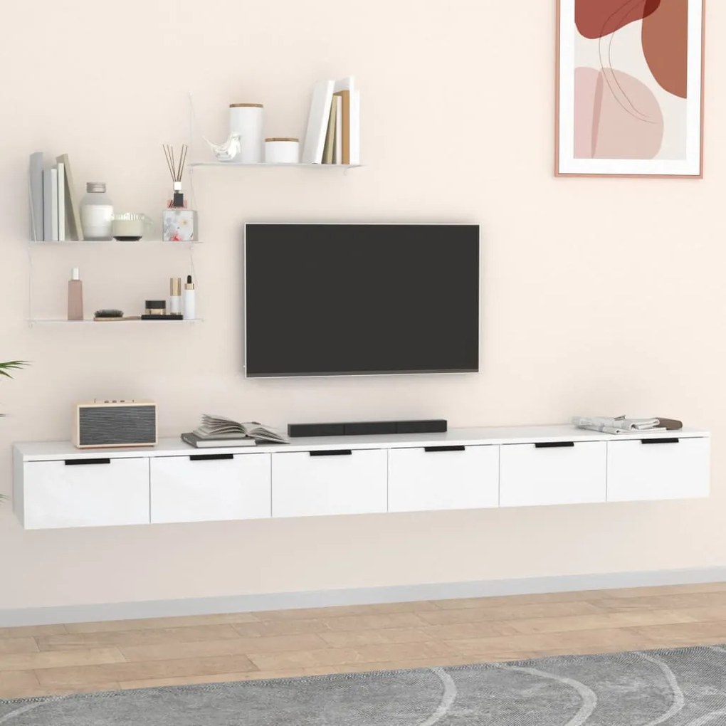 vidaXL Armários de parede 2pcs 102x30x20cm derivados de madeira branco