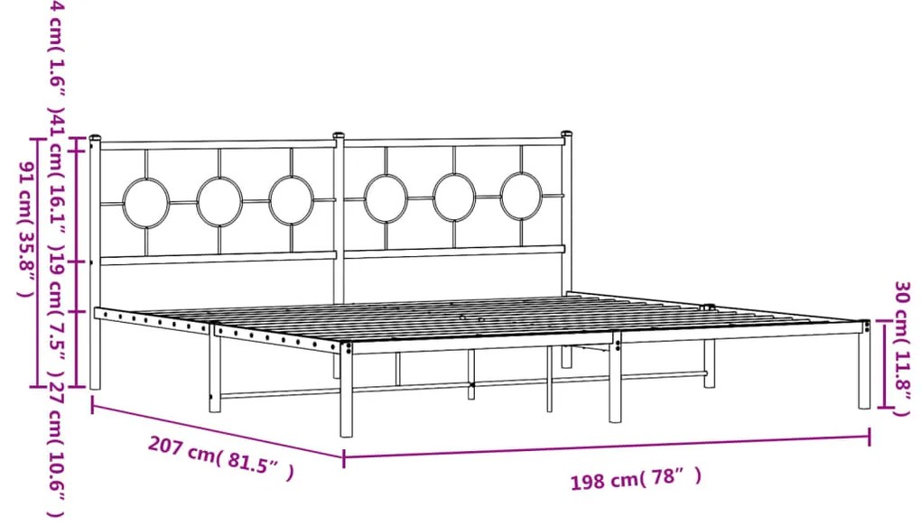 Estrutura de cama com cabeceira 193x203 cm metal preto
