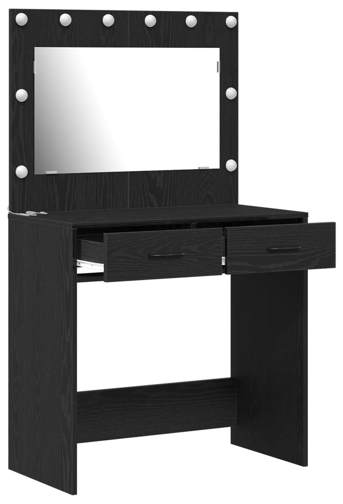 Mesa de Maquilhagem com Luzes de LED Carvalho Preto 78,5x41x135 cm
