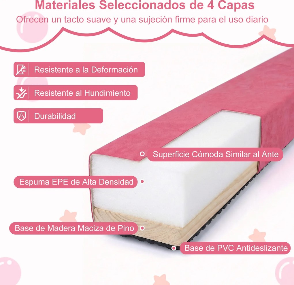 Barra de equilíbrio ginástica dobrável 210 x 10 x 7,5 cm, com base em espuma e madeira antiderrapante, portátil com pega, para uso doméstico, rosa esc