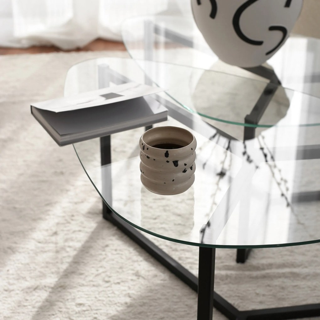 Conjunto de Mesas de Café Bellisimo - Preto Mate - 82x40x58cm e 82x36x
