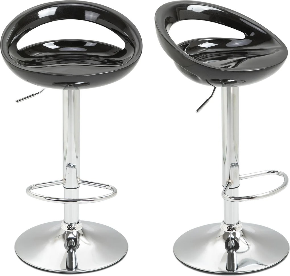Conjunto de 2 bancos de bar com altura ajustável, encosto e apoio para os pés, giratórios a 360°, 46 x 41 x 76–96 cm, preto