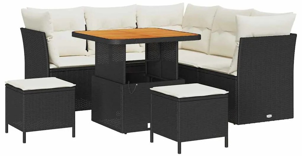 Conjunto de Sofá de Jardim vidaXL 8 Peças com Almofadas Vime PE Preto
