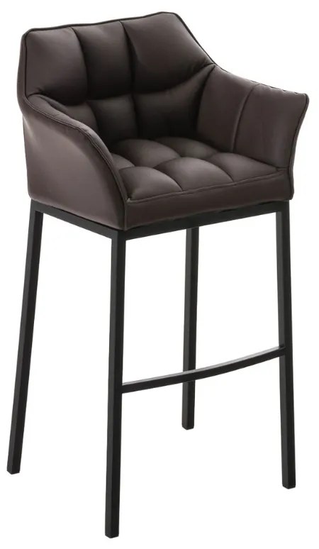 Banco de bar Damaso em couro sintético com estrutura preta 64 x 110 x 48 cm Castanho