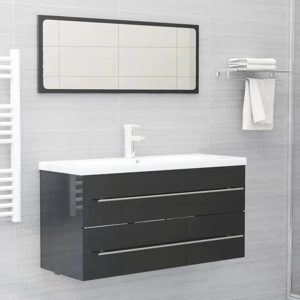 804862 vidaXL 2 pcs conj. móveis casa de banho contraplacado cinza brilhante