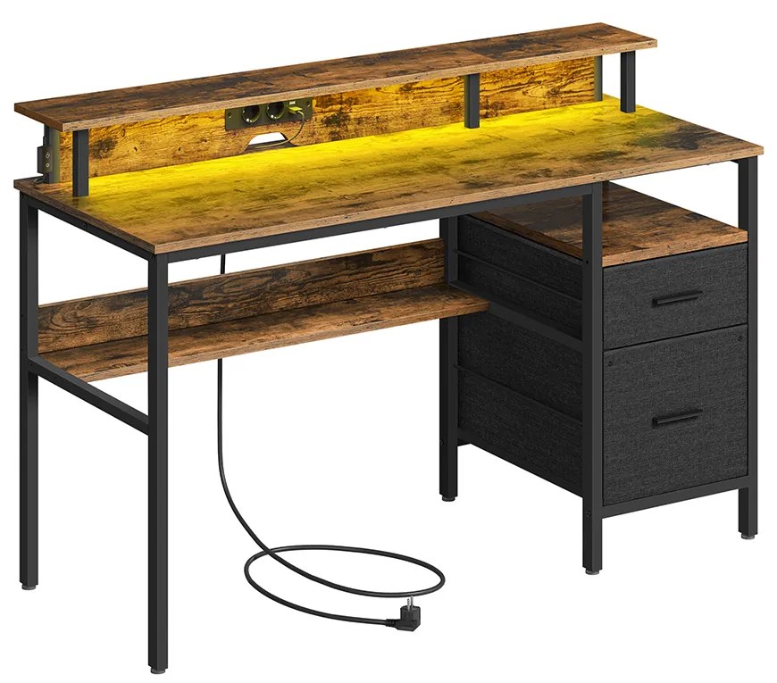 Secretária com gavetas e suporte para monitor 110 x 65 x 13,5 cm castanho vintage