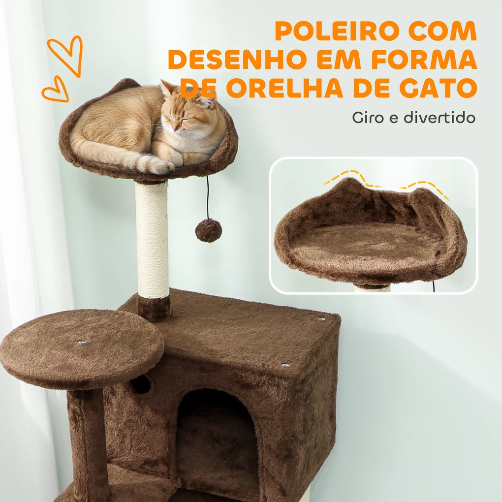 Arranhador para Gatos com Múltiplas Plataformas Cama 2 Cavernas Rede Escada Postes de Sisal 48x48x160 cm Castanho