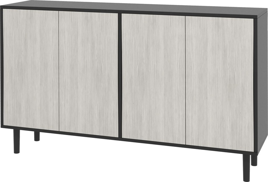 Armário de cozinha 121 x 37 x 75 cm com 2 armários e prateleiras ajustáveis com acabamento em madeira cinzenta e preto