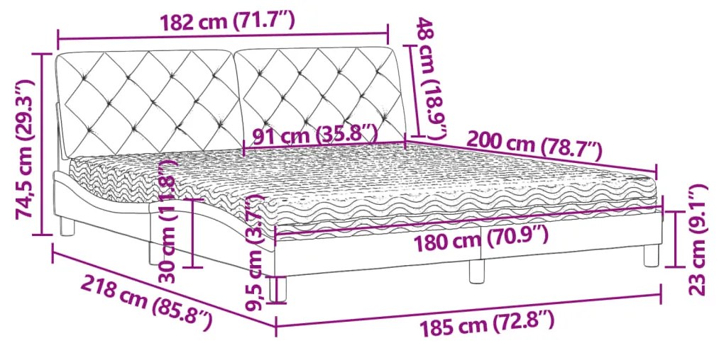 Cama com colchão 180x200 cm veludo cinzento-escuro