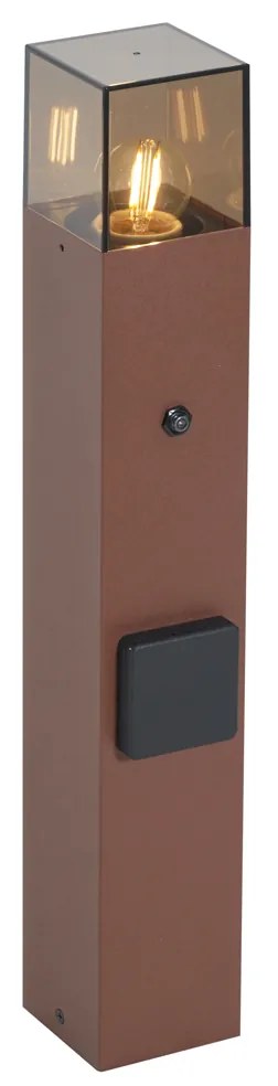 Poste de Luz Exterior Industrial Castanho-Ferrugem com Vidro Fumê 50cm com Sensor Crepuscular - Denmark