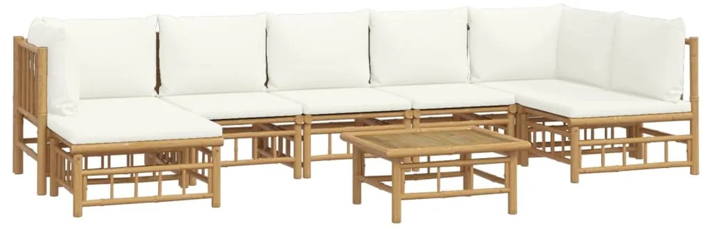 8 pcs conjunto lounge de jardim bambu c/ almofadões branco nata